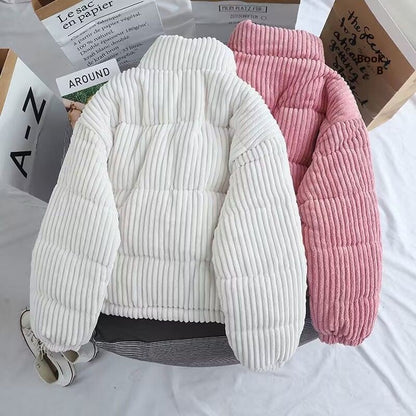 Winter Corduroy Women's Short Loose Fit Jacket Korean Style Casual Cotton Padded Coat Warm Thickened Bread Style Outerwear