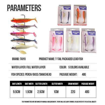 Iscas de Pesca TAIYU de Venda Quente 20g Jig Head T-tail Isca Macia de Silicone Wobbler Isca Colher Giratória de Metal para Pesca de Lúcio Truta Baixo