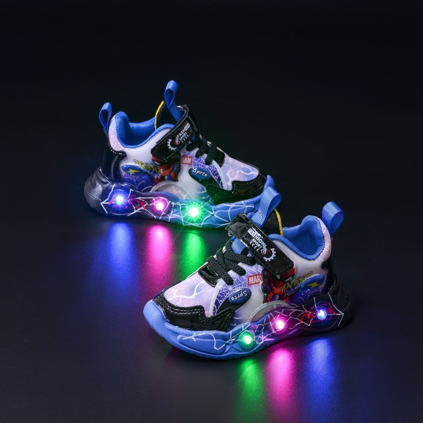 Boys Spiderman Sneakers Disney LED Children's Sport Shoes Fashion Anti-slip Kids Outdoor Shoes Student Design Pu Leather Shoes
