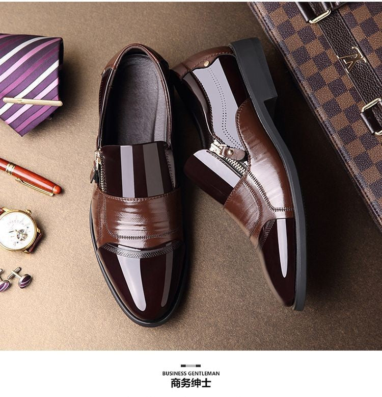 New autumn men's leather shoes Sharp pointed outdoor anti slip flat Fashion Business Zipper Footwear Casual comfort male shoes