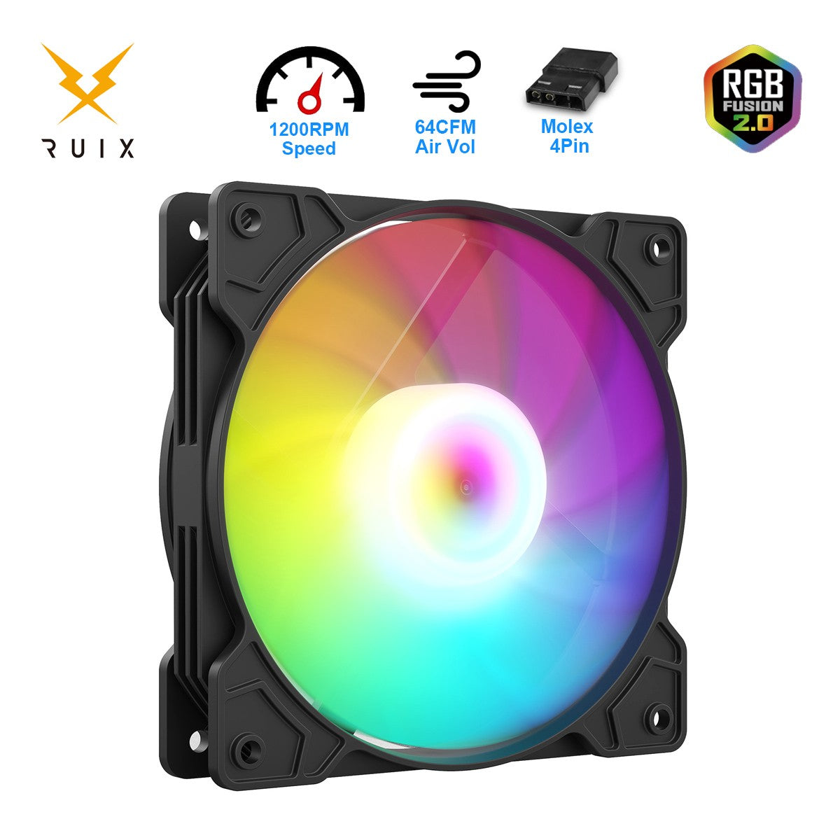 Ruix Casing Fans RX-134 PC Case Fan 120mm Gabinete Fans Fixed RGB Gaming 12V Molex Computer Gamer Cooling Ventilador