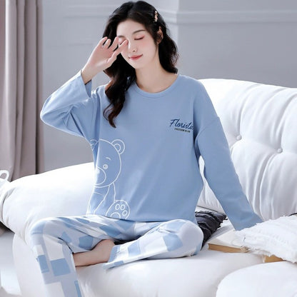 New Spring And Autumn Pajamas Women's Autumn And Winter 2 Pieces Of Long-Sleeved Trousers Set Of Home Clothing Ladies Pajamas Se
