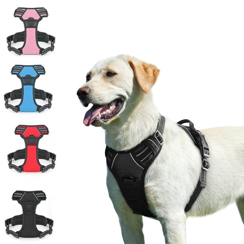 Colete para Cães Antitração com 2 Clip para Guia, Ajustável, Acolchoado Macio, Refletivo Oxford, Não Estrangula, com Alça de Fácil Controle