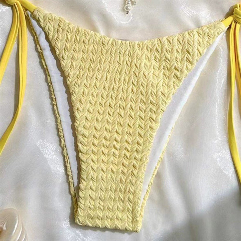 Yellow Halter String Triangle Micro Bikini Thong Solid Swimwears Micro Thong Sexy Swimsuit Women Bathing Suit Bikinis Sets 2025