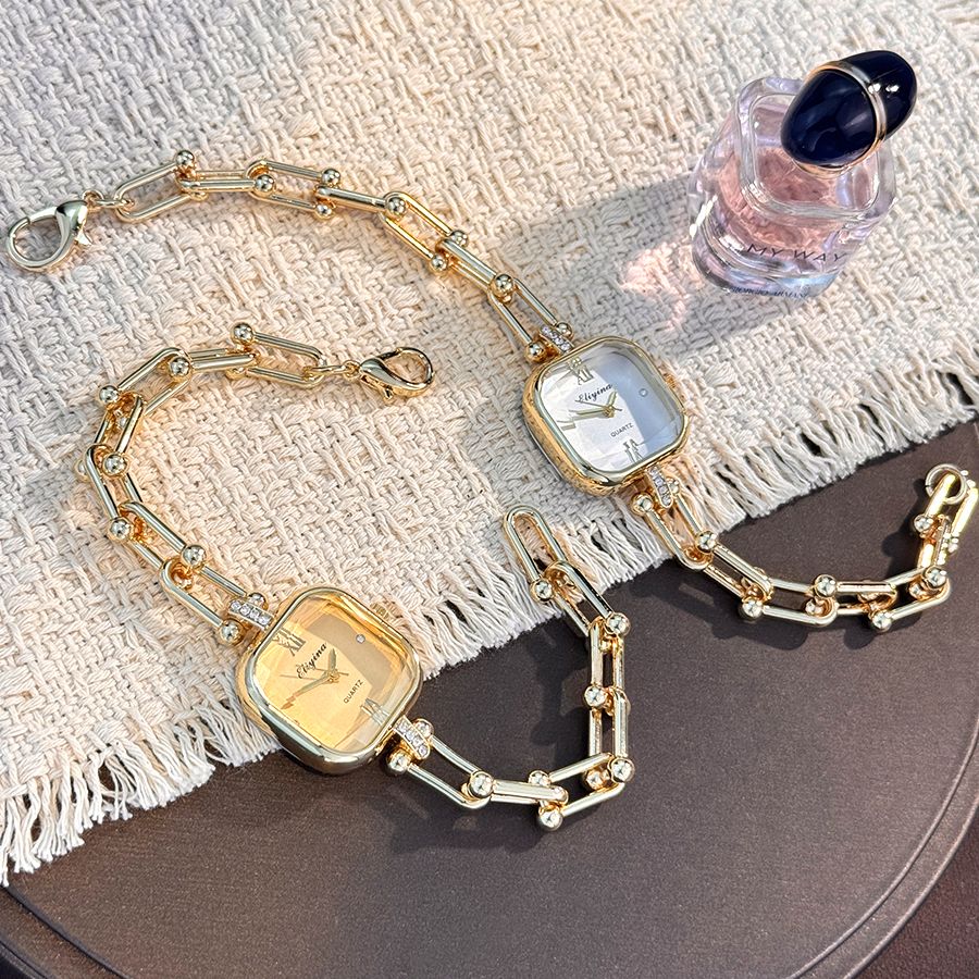 Luxury Minimalist Bracelet Watch Creative Square Multi-Faceted Glass Quartz Movement Chain Mid-century Small  High-End Acces