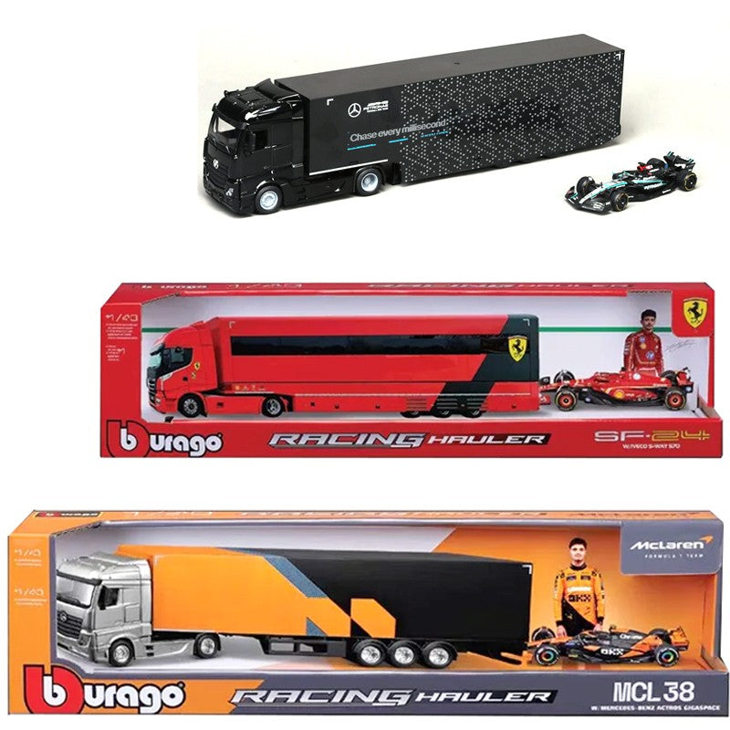 Caminhão Bburago 1:43 F1 Transporte Ferrari Sf24 Mercedes-Amg W15 Mclaren Mcl38 Hauler de Corrida Liga Miniatura Modelo Diecast Brinquedos