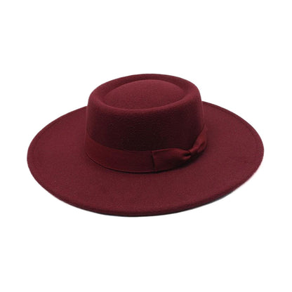 French Bow Tie Fedora Hat Winter Autumn Imitation Woolen Ladies Fedoras Top Wedding Jazz Hats Flat Top Felt Hat Bowler Hats