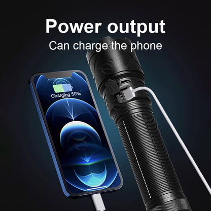 2025 New Ultra Bright LED Flashlight USB Rechargeable Zoom Flashlights Long Range 6000M Tactical Torch Camping Fishing Work Lamp