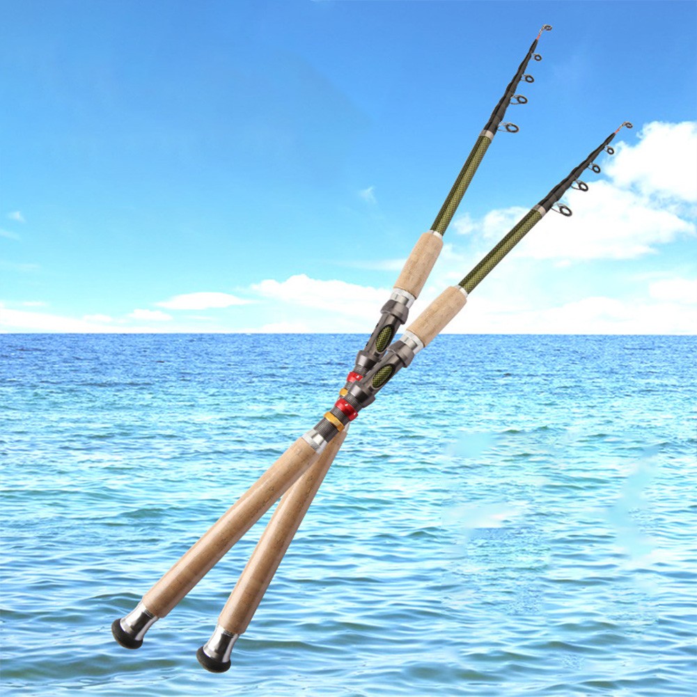 Vara de Pesca Telescópica de Fibra de Carbono 2.1M 2.4M 2.7M Vara Portátil de Viagem M Potência para Pesca de Robalo, Lúcio e Carpa