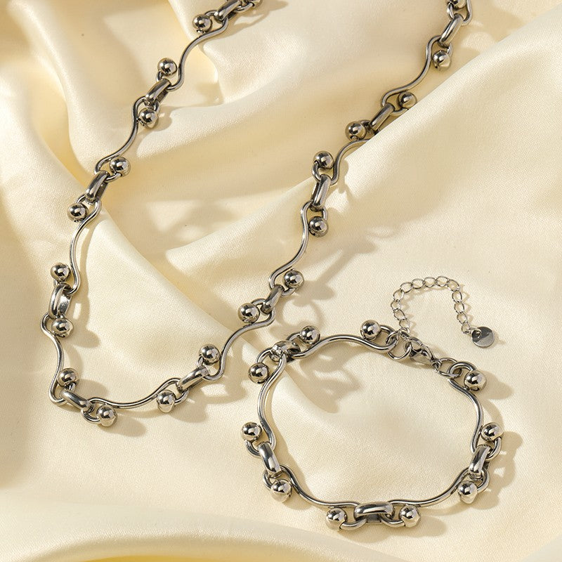GANEMLY 316L Aço Inoxidável Metal Dourado Cor Contas Corrente Colar Pulseira Conjunto Para Mulheres Correntes Modernas Joias À Prova D'água Novo