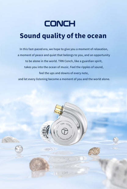 TRN CONCH In-Ear Earphones 10mm Dual Magnetic Circuit DLC Dynamic Driver Headphones Sports Earbuds Monitor IEMS with 3.5/2.5/4.4