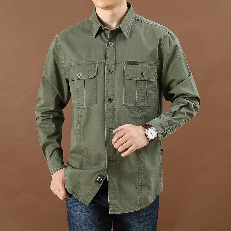 100% Cotton High Quality Spring Fall Fashion Men's Long-Sleeve Solid Color Casual Shirt Multi Pocket 6XL Large Size Cargo Jacket