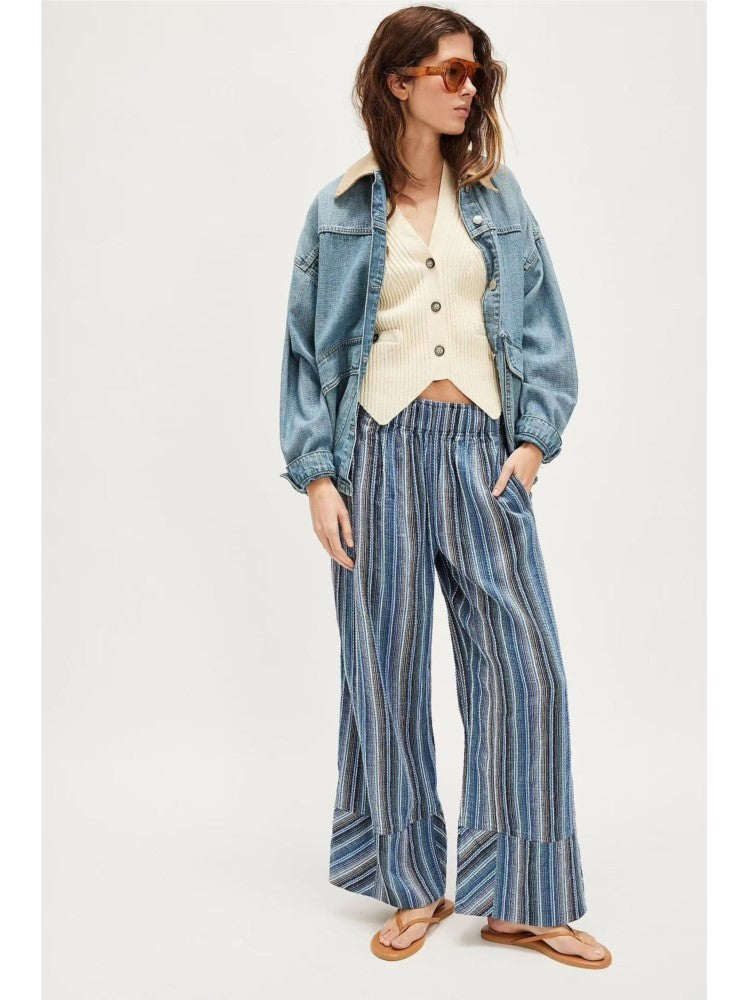 Fashion Printed Striped Wide-leg Long Pants Women's New Spring Autumn Loose Casual High-waisted Slimming Beach Long Pants Female