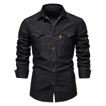 Men Loose Denim Shirts Coat Long Sleeve Single Breasted Shirt Pocket Spliced Turn Down Collar Blouses Cardigan Solid Vintage