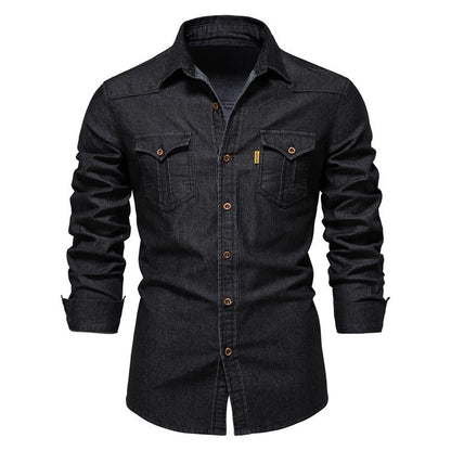 Men Loose Denim Shirts Coat Long Sleeve Single Breasted Shirt Pocket Spliced Turn Down Collar Blouses Cardigan Solid Vintage