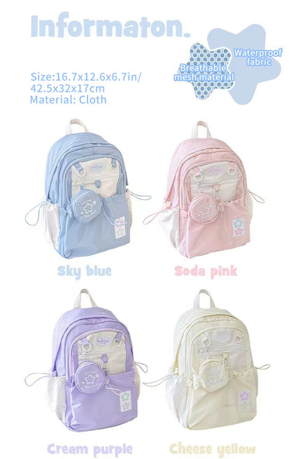 Mochila creme para estudantes com design simples e fofo de alta aparência Mochila leve e espaçosa para a dor nas costas