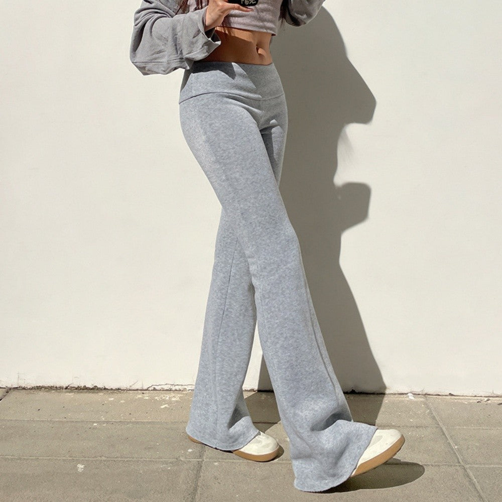 Elegant Solid Basic Flare Pants Fashion Women Low Waist Elastic Y2K Hot Girl Autumn 2025 New SweatPant Chic Streetwear Trousers