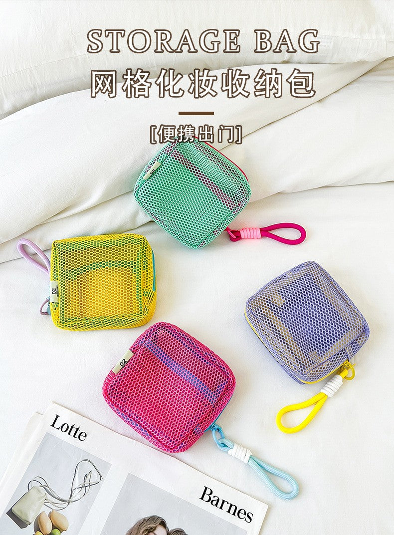 Tofu Bag Mini Zero Wallet Large Capacity Net Fabric Makeup Bag Dopamine Net Fabric Lady's Purse Colorful