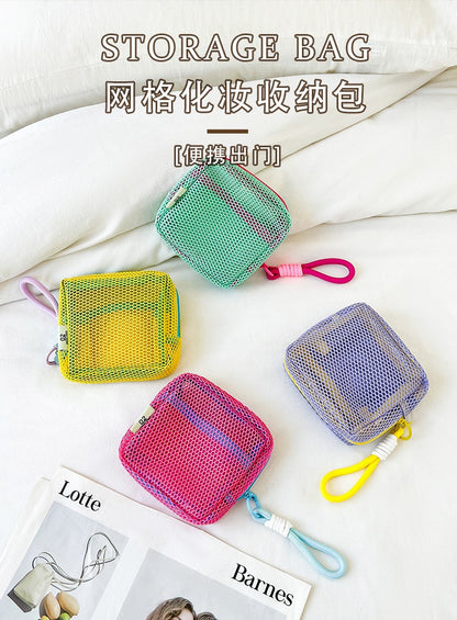 Tofu Bag Mini Zero Wallet Large Capacity Net Fabric Makeup Bag Dopamine Net Fabric Lady's Purse Colorful