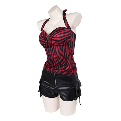Obsession Nikki Costume Cosplay Outfit Zebra Halter Top Faux Leather Cargo Shorts Punk Streetwear Halloween Carnival Disguise
