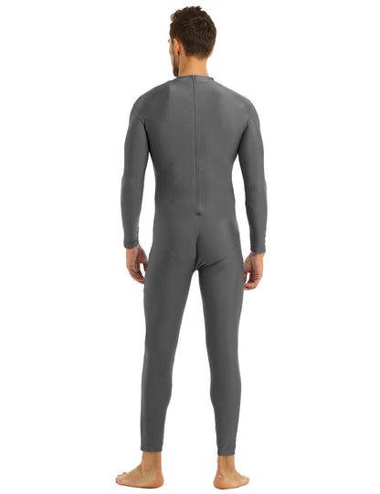 Mens Full Body Spandex Zentai Suit Black Long Sleeve Unitard Adult Zipper Back Footless Ballet Dancewear Bodysuit Costumes