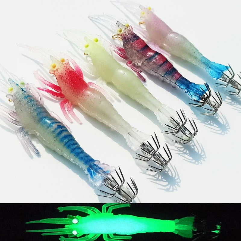 1 unidade 10g 11cm Camarão Macio Isca de Pesca Luminosa Polvo Lula Choco Isca Artificial pesca Apetrechos de Pesca