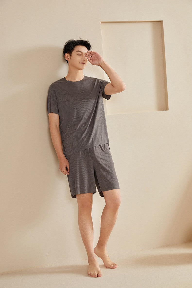 Super Thin Pajamas Suit Women Men Summer Ice Silk Cool Short-sleeved O-Neck Sleepwear Male Female Classic Simple Loungewear Suit