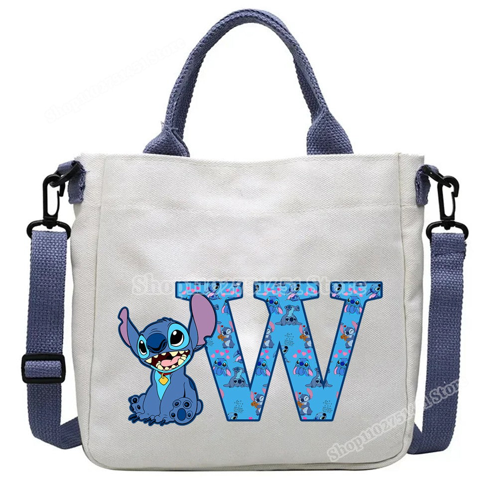 Disney Stitch Letter A-Z Print Shoulder Bags Cute Anime Action Figure Stich Purses Handbags Women Sling Messenger Bag Gift