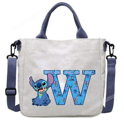 Disney Stitch Letter A-Z Print Shoulder Bags Cute Anime Action Figure Stich Purses Handbags Women Sling Messenger Bag Gift