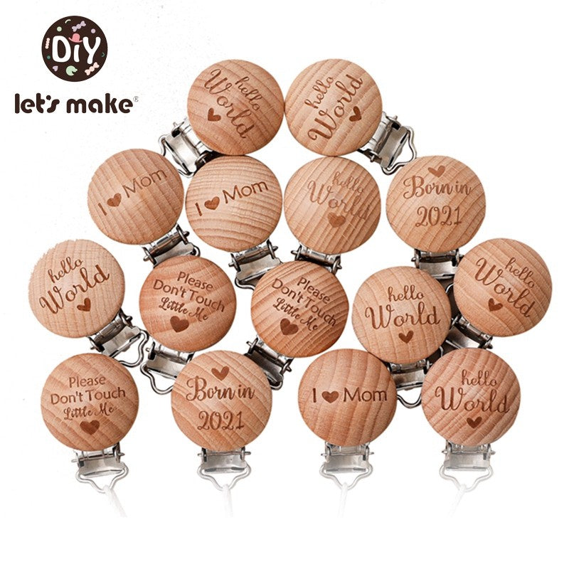 [Sale] Let's Make 5Pcs Baby Teething Beech Wooden Pacifier Chain Clip Baby Food Grade Shape Holder Dummy Clip for DIY Accesories