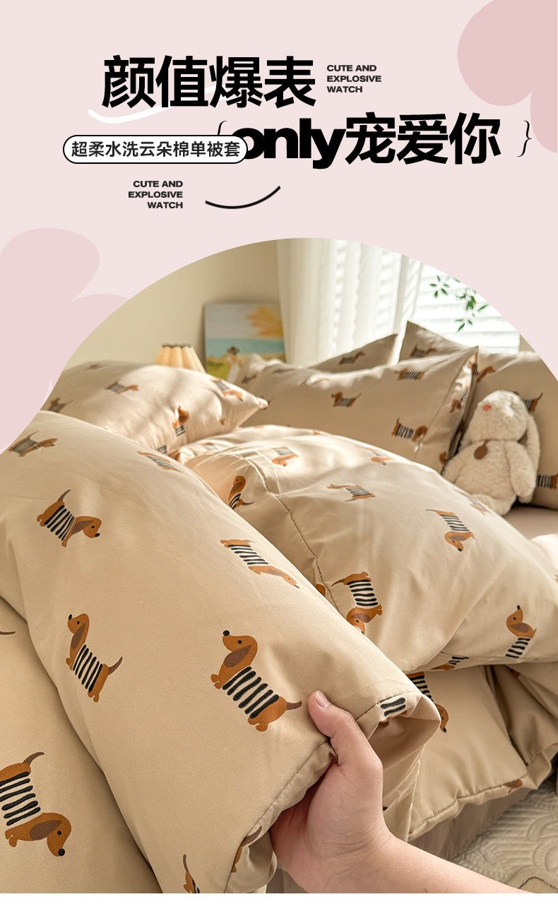 Cute Dog Printed Duvet Covet Set Brown Color Comforter Cover with Pillowcase for Kids Single/Queen/King housse de couette Full