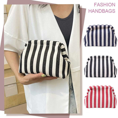 Summer Beach Clutch Bag for Women Striped Ruched Cloud Purse Colorblock Evening Handbag Hobo Bag for Travel Party Prom