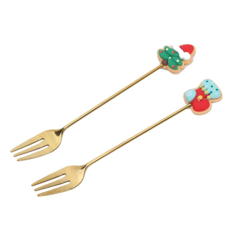 Christmas Gift  Deco Tableware Cutlery Set Elk Christmas Tree Decoration Dessert Spoon Fruit Fork Coffee Spoon Cutlery Gift