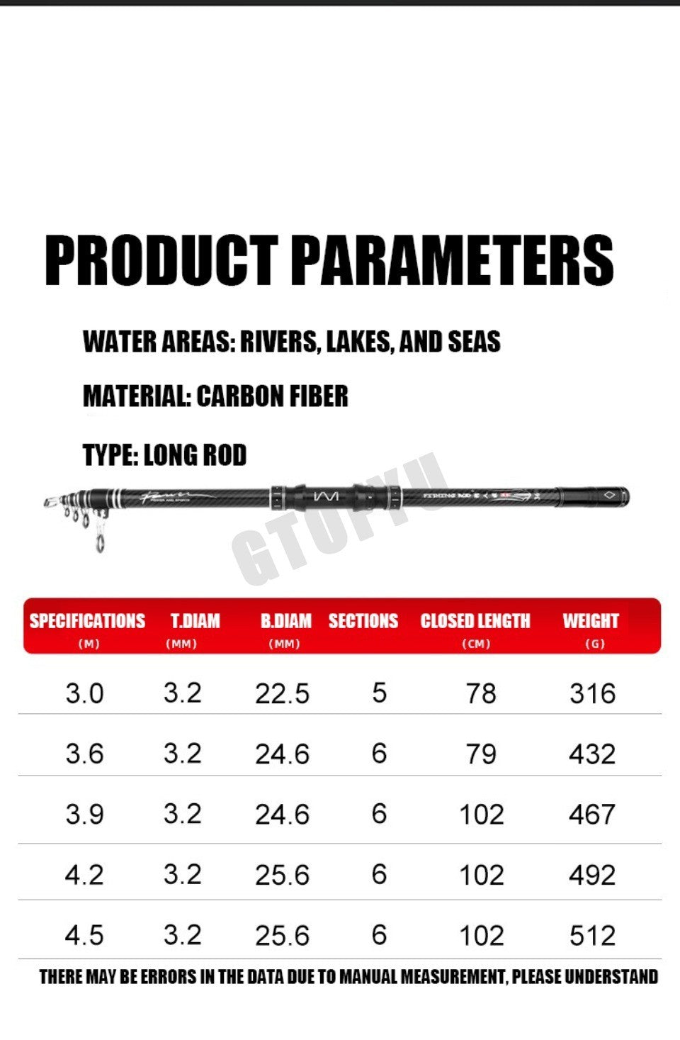 Cana de Pesca Telescópica de Carbono Portátil de 3,0M-4,5M, Vara de Pesca Giratória para Barco, Água Salgada, Água Doce, Surfcasting, Baitcasting
