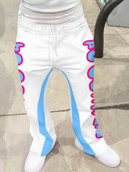 Calça Flare Y2k Masculina Solta Estampa 3D Calças Casuais Moletom Cintura Média Roupas Esportivas Femininas Streetwear Hip Hop Calças Vintage