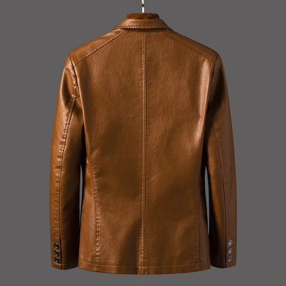 Spring/Autumn Leather Jacket - Plus Size Men's Youth Suit Collar Business Casual Leather Jacket European Sizes XS-3XL