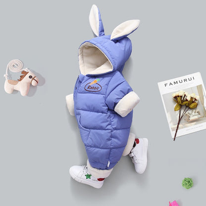 OLEKID 2025 Winter Baby Romper Plus Velvet Warm Baby Girl Snowsuit Cartoon Rabbit Baby Boys Jumpsuit Toddler Girl Overalls
