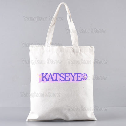 KATSEYE Korean Shopping Bag Print Original Design White Unisex Fashion Travel Canvas Bags