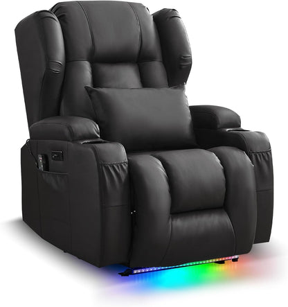 Recliner Chair for Adults, Power Reclining Sofa Chair Home Theater Seating with Vibration Massage and Heat, LED Ambient Light