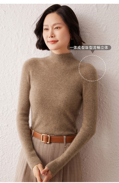 New women's sweater 100% pure cashmere high neck knitted pullover Korean version slim fit hot selling fashionable sweater