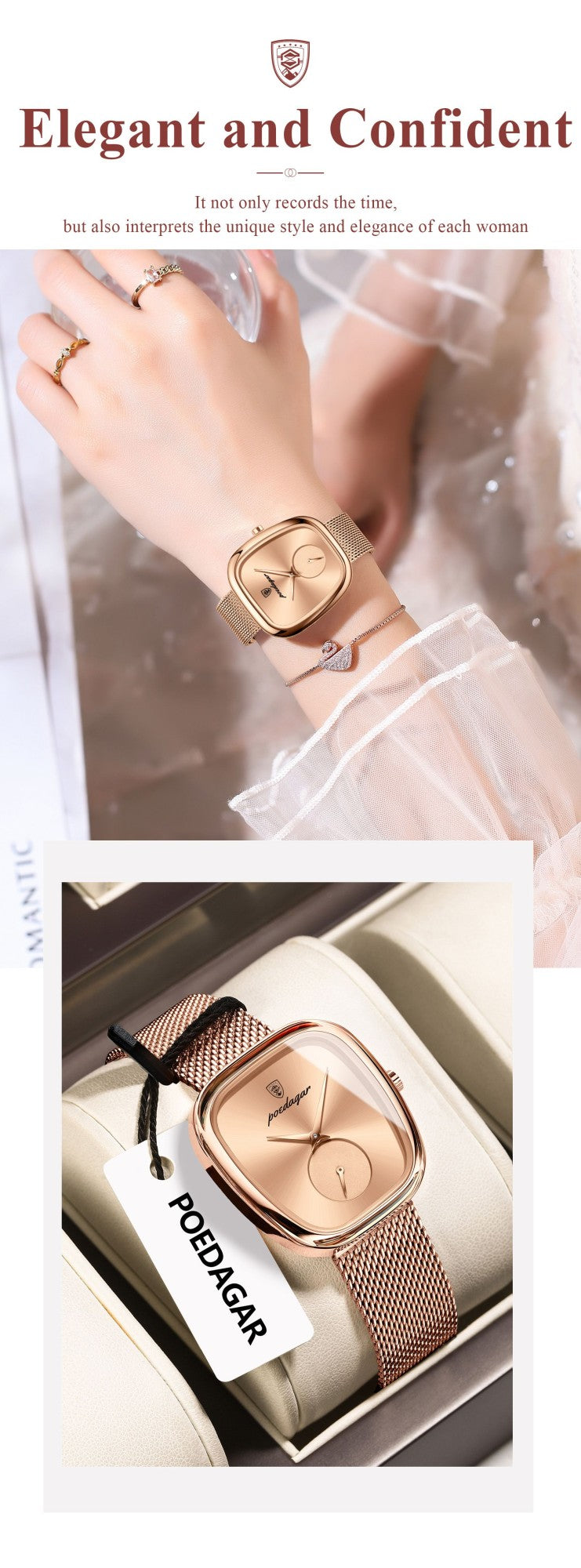 POEDAGAR Luxury Brand Woman Watch Waterproof Stainless Steel Mesh Women's Watches Fashion Elegant Quartz Ladies Wristwatch Reloj