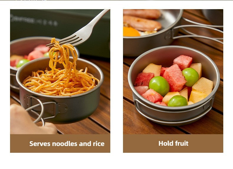 Titanium Outdoor Pot Set Picnic Camping Set Tableware Foldable Lightweight Portable Soup Pot Cooking Pot Set