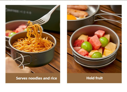 Titanium Outdoor Pot Set Picnic Camping Set Tableware Foldable Lightweight Portable Soup Pot Cooking Pot Set