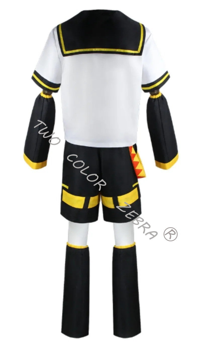 Vocaloid Kagamine Rin Len Cosplay Costume Sailor Uniform Full Set With Yellow Wig For Halloween Christmas Comic Party