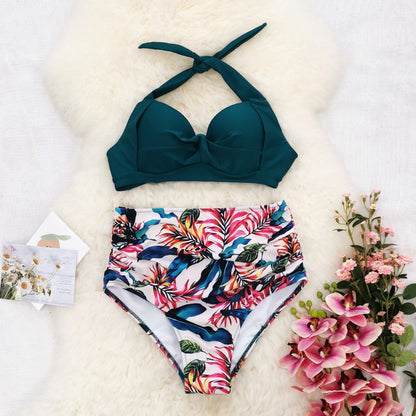 Sexy High Waist Bikinis 2025 New Halter Swimwear Women Swimsuit Female Bikini Set Print Bodysuit Bathing Suit Summer Biquini XXL