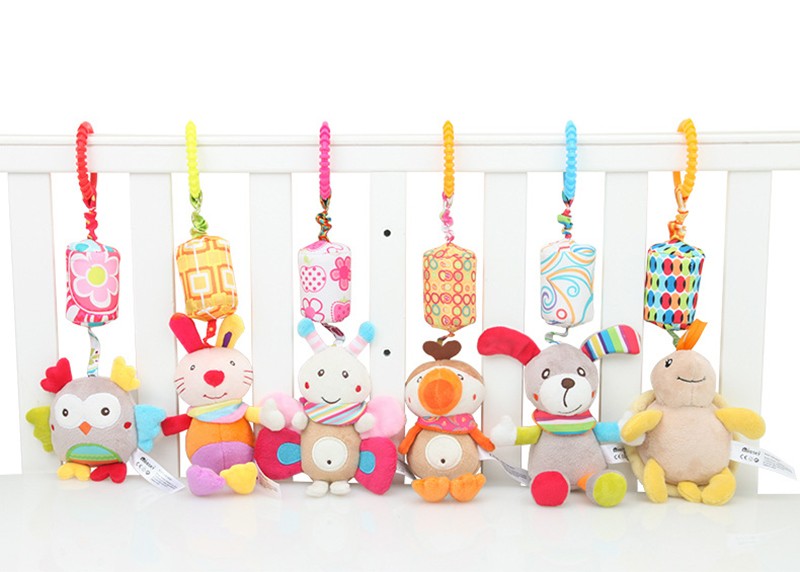 Baby Hanging Rattle Toys Sensory Soft Learning Toy Cartoon Animal Stuffed Bed Bell Toy Infant Development Handle Toy 0-24 Months