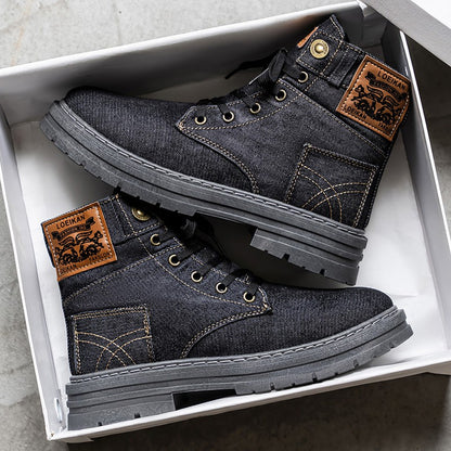 Men's high top denim boots, casual sports shoes, trendy and fashionable men's boots