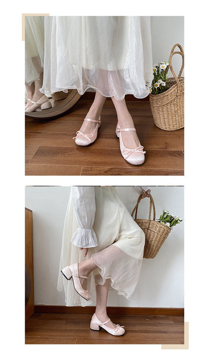 Spring Autumn Thick Heel Pink Shoes Elegant Bow Lolita College Girls High Heels  Women Sandals zapatos de mujer mary jane shoes