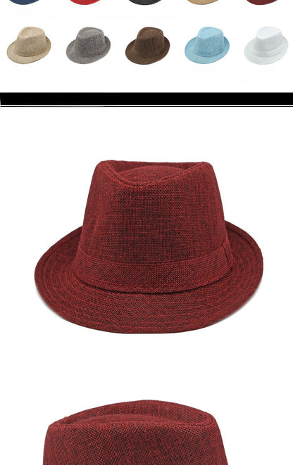 Middle-aged Spring and Summer Outdoor Sun Protection Hat Beach Top Hat Female Casual Retro Jazz Linen Hat  Fedoras for Man Party