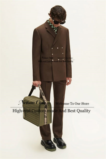 Fashion Brown Male Prom Blazers Slim Fit Notched Lapel Groom Wedding Tuxedos Customized Groomsmen 2 Pieces Sets Terno Masculino